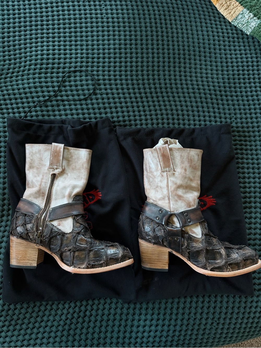 Freebird by Steven Two-Tone Western Ankle Boots in Dark Brown and Cream